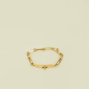 Hermes 18K Yellow Gold Diamond Kelly Chaine Bracelet Small Model