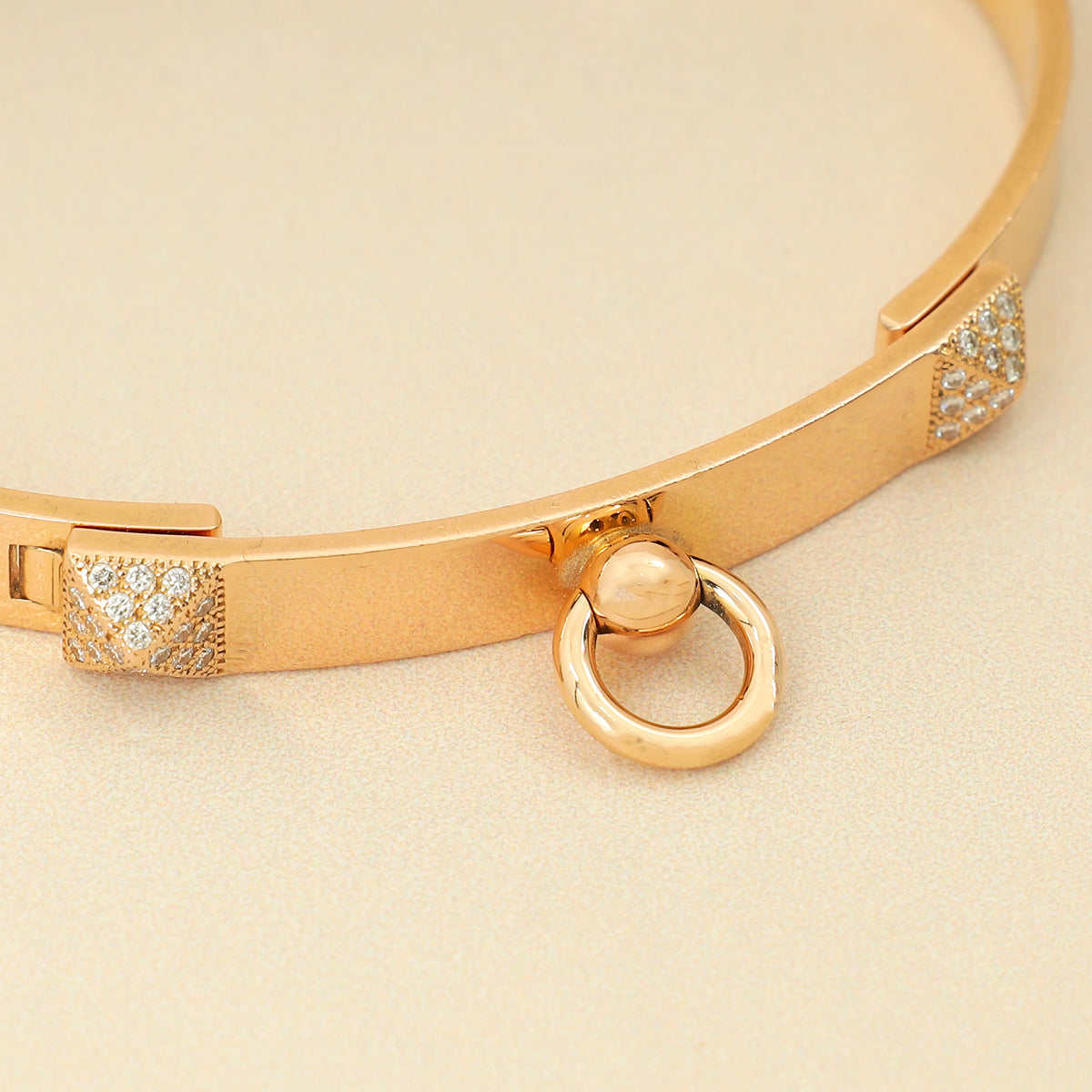 Hermes 18K Rose Gold Collier de Chien w/Diamond Small Model Bracelet 16-Hermes-THE CLOSET