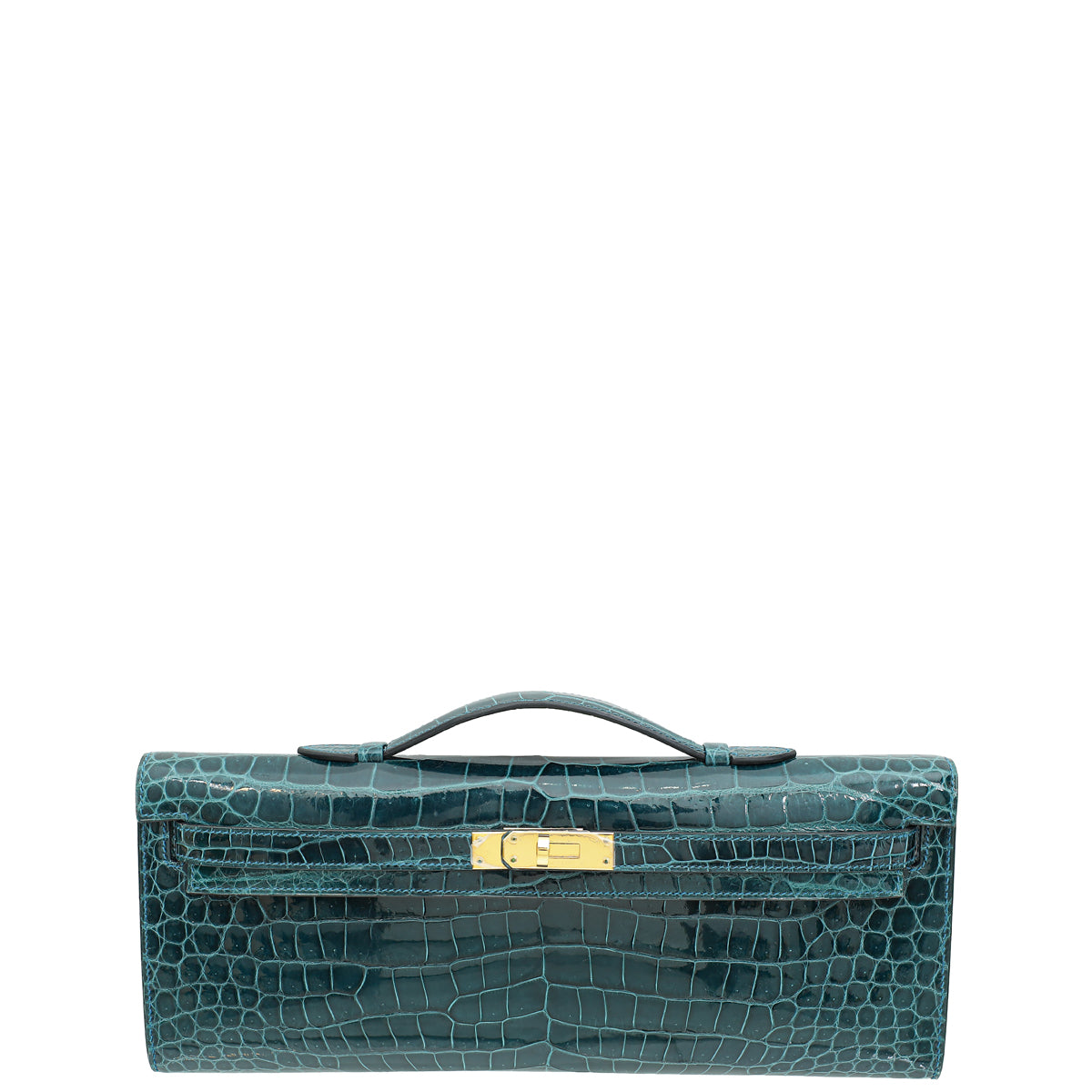 Hermes Malachite Shiny Porosus Crocodile Kelly Cut Clutch-Hermes-THE CLOSET