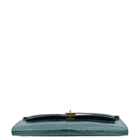 Hermes Malachite Shiny Porosus Crocodile Kelly Cut Clutch