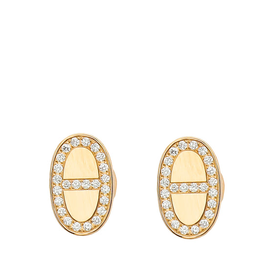 Hermes 18K Rose Gold Diamond Chaine D'ancre Contour Stud Earrings