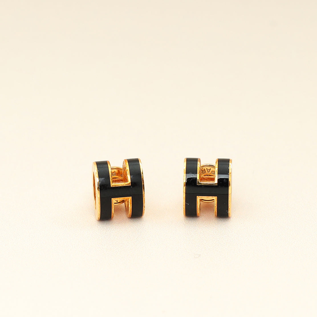 Hermes Noir Mini Pop H Earrings-Hermes-THE CLOSET