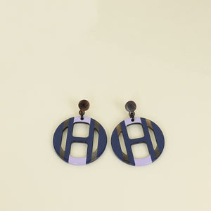 Hermes Blue Multicolor H Equipe Earrings