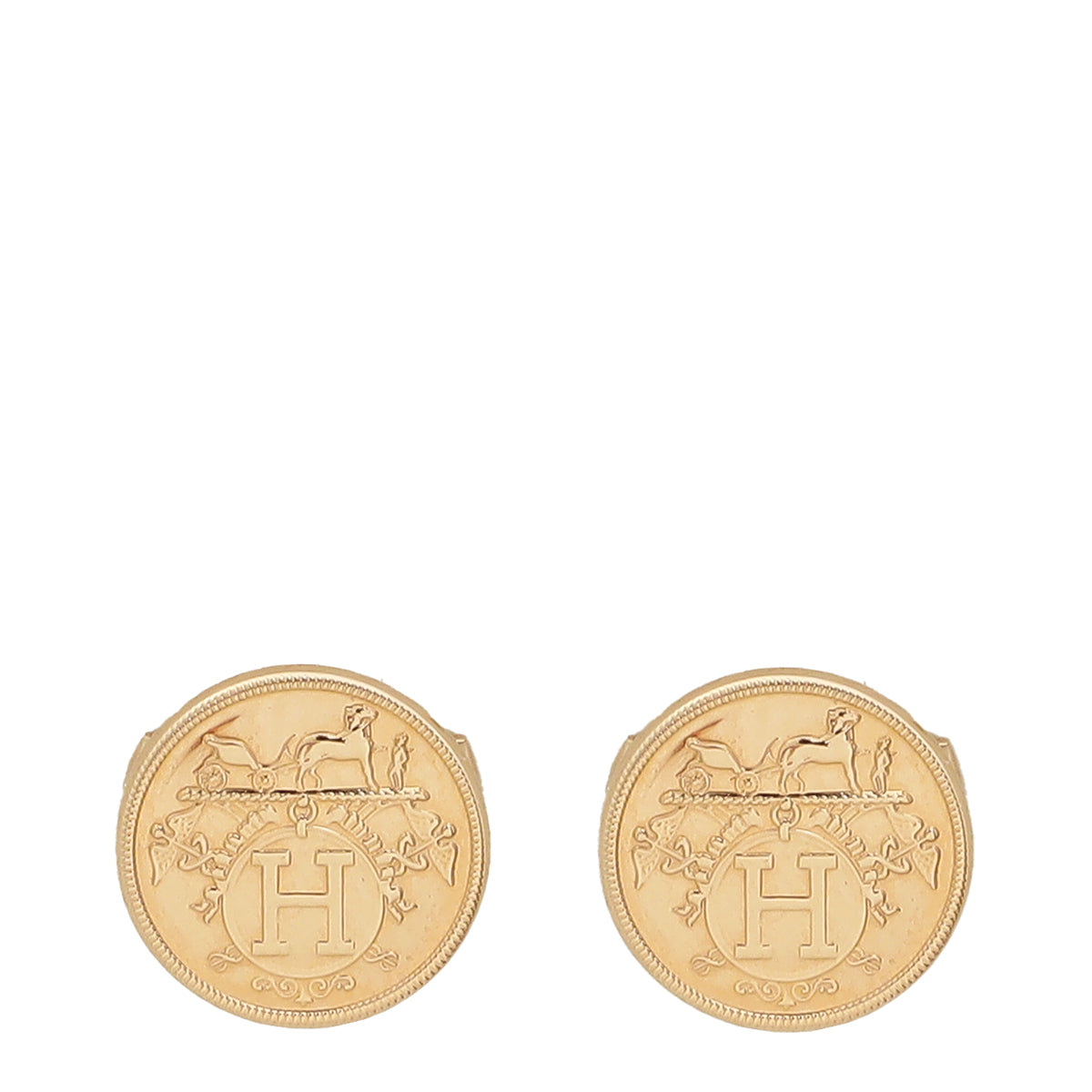 Hermes 18K Rose Gold Ex-Libris Very Small Model Earrings-Hermes-THE CLOSET