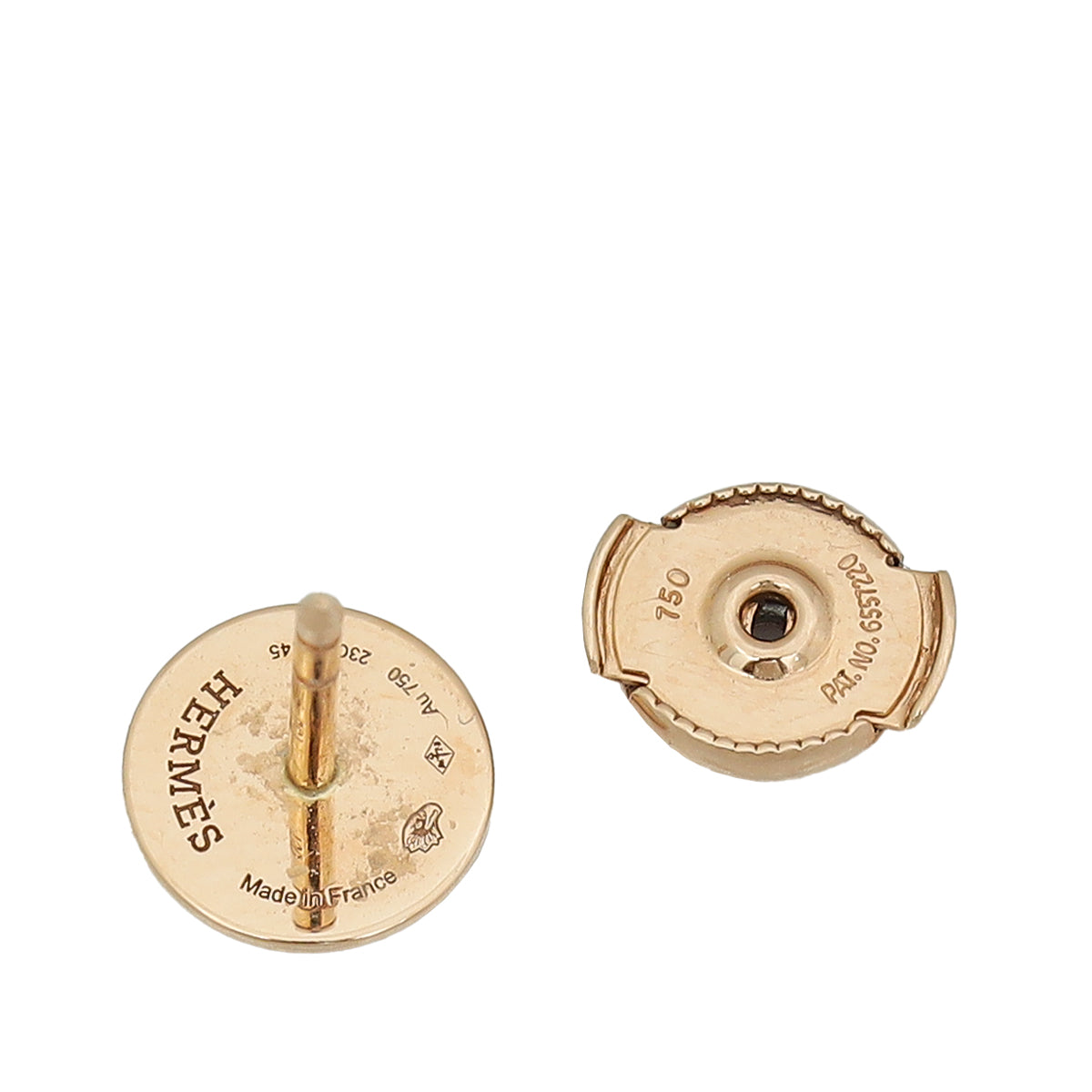 Hermes 18K Rose Gold Ex-Libris Very Small Model Earrings-Hermes-THE CLOSET