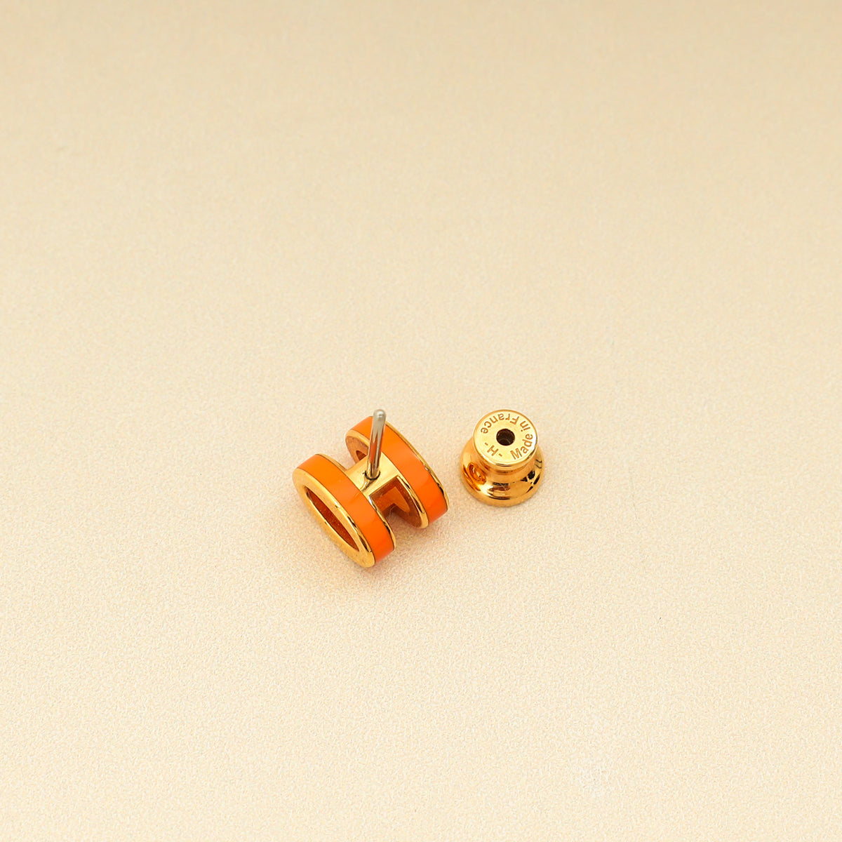 Hermes Orange Mini Pop H Earrings-Hermes-THE CLOSET