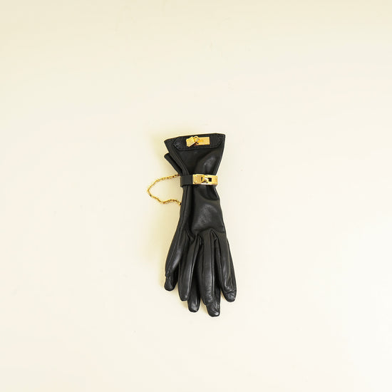 Hermes Noir Soya Gloves WITH Kelly Glove Clip