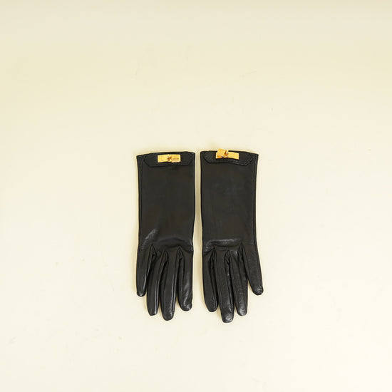 Hermes Noir Soya Gloves WITH Kelly Glove Clip