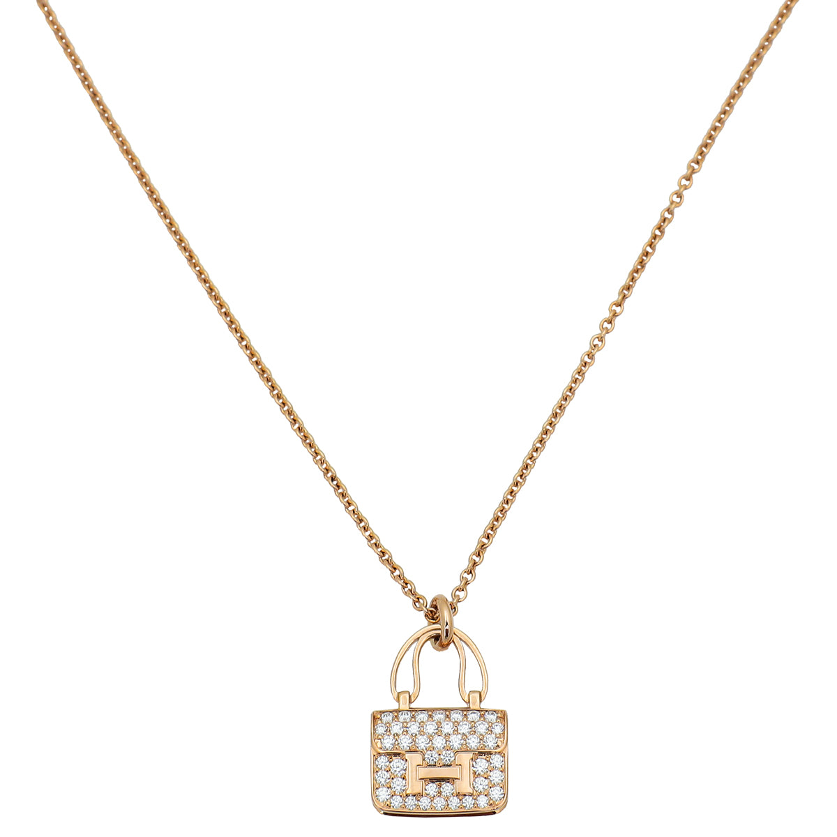 Hermes 18K Rose Gold Diamond Amulettes Constance Pendant Necklace-Hermes-THE CLOSET