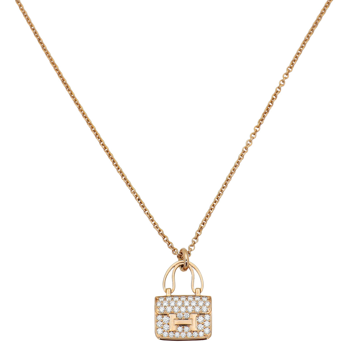 Hermes 18K Rose Gold Diamond Amulettes Constance Pendant Necklace