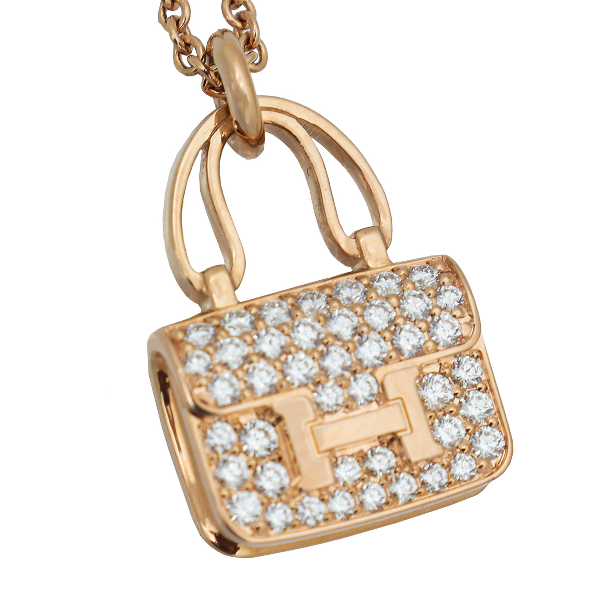 Hermes 18K Rose Gold Diamond Amulettes Constance Pendant Necklace-Hermes-THE CLOSET