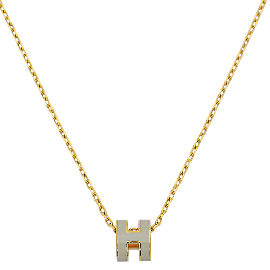 Hermes Blanc Mini Pop H Pendant Necklace