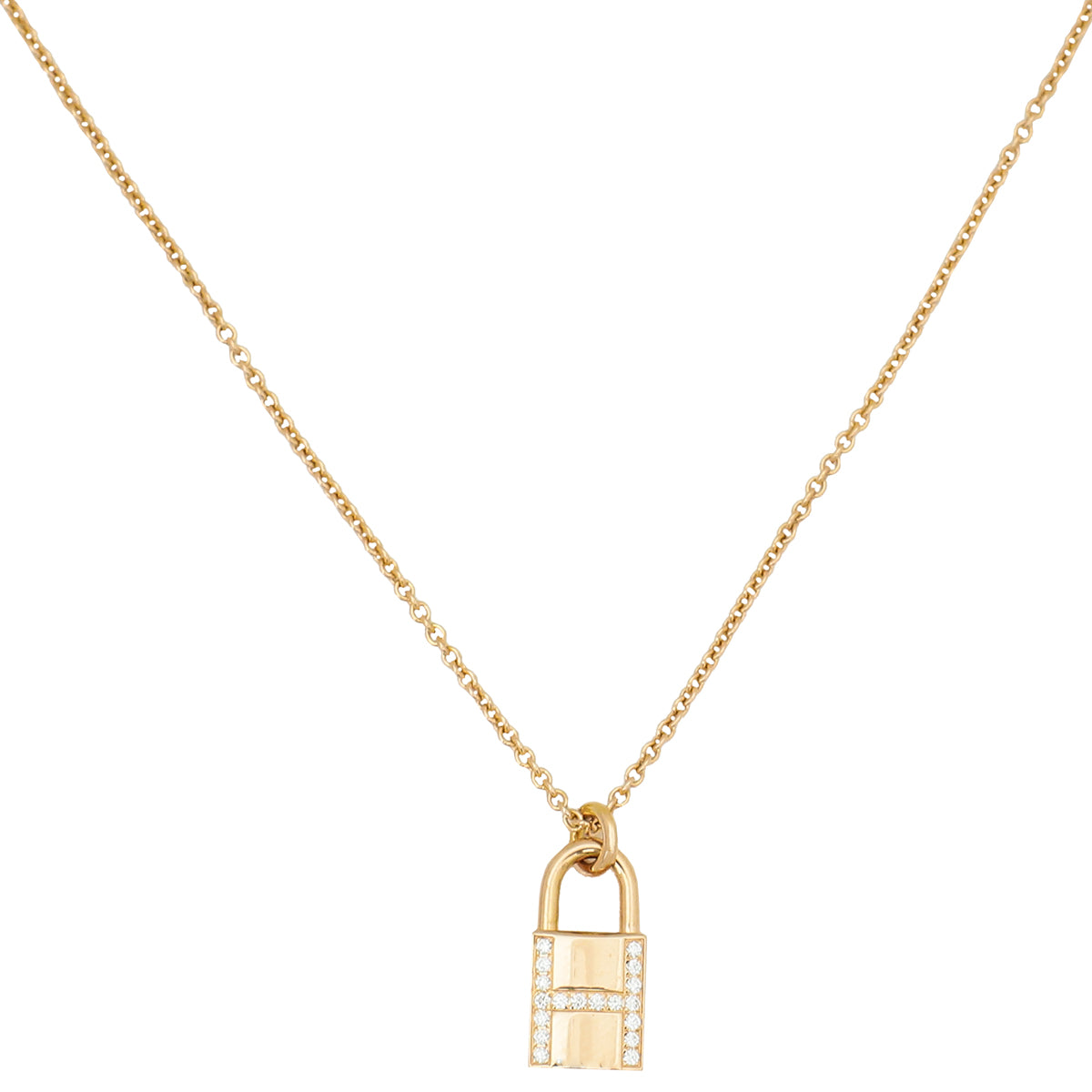 Hermes 18K Rose Gold Diamond Kelly Cadenas Pendant Necklace-Hermes-THE CLOSET