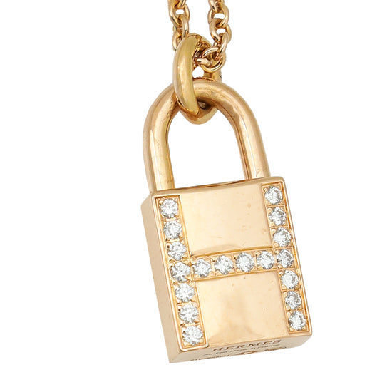 Hermes 18K Rose Gold Diamond Kelly Cadenas Pendant Necklace