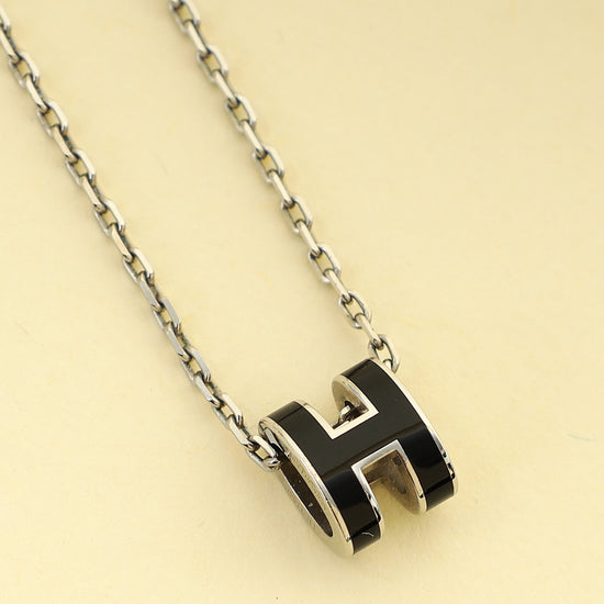 Hermes Black Mini Pop H Pendant Necklace