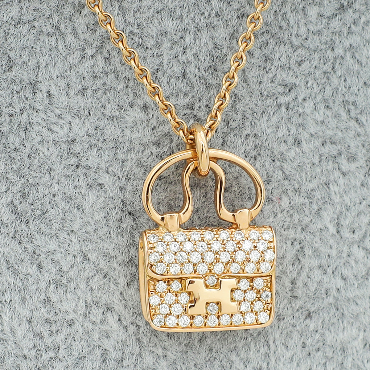 Hermes 18K Rose Gold Amulette Constance 65 Diamond Pendant Necklace-Hermes-THE CLOSET