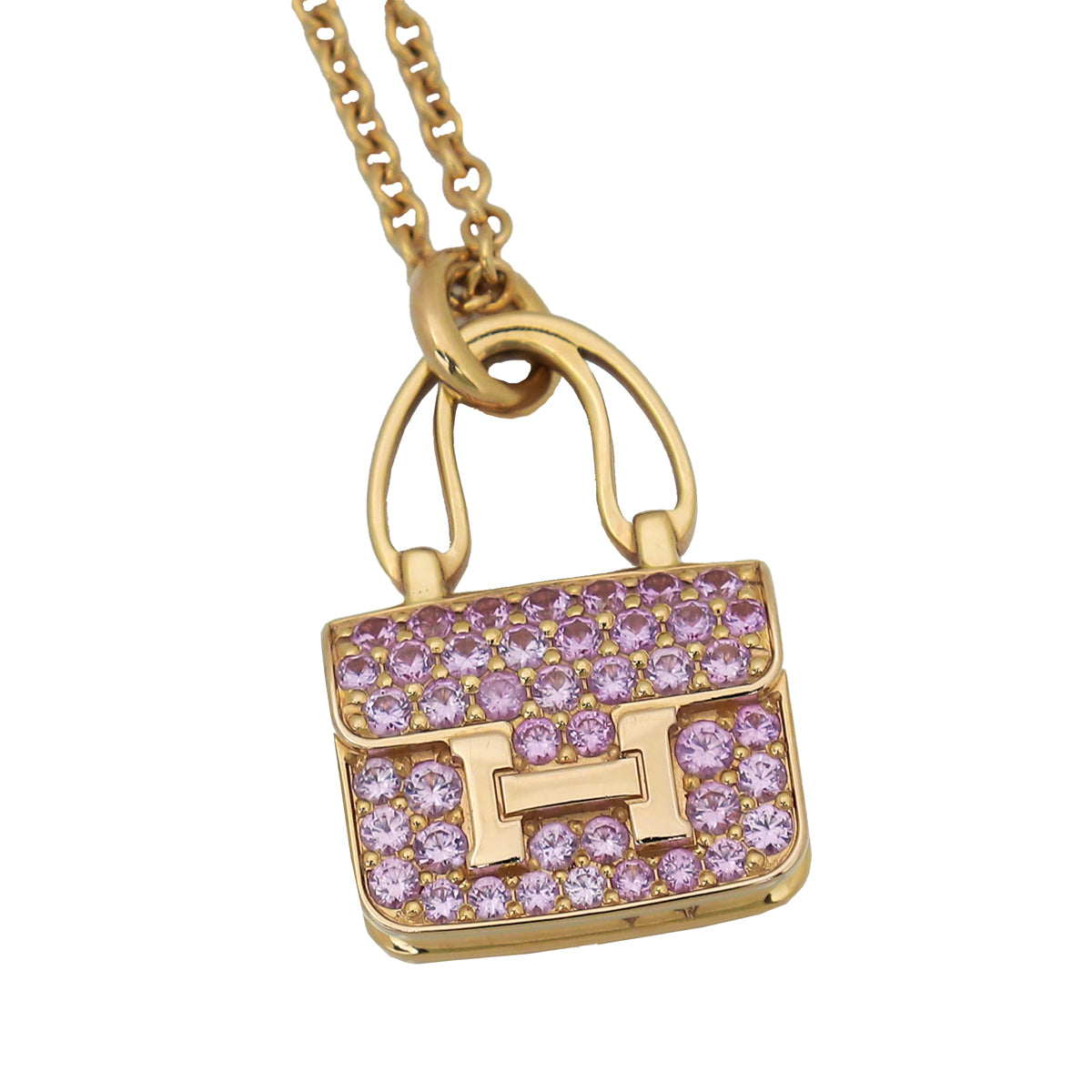 Hermes 18K Rose Gold Pink Sapphire Amulettes Constance Pendant Necklace-Hermes-THE CLOSET