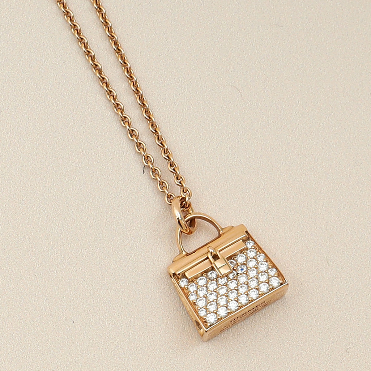 Hermes 18K Rose Gold Kelly Amulette Diamond Pendant Necklace-Hermes-THE CLOSET