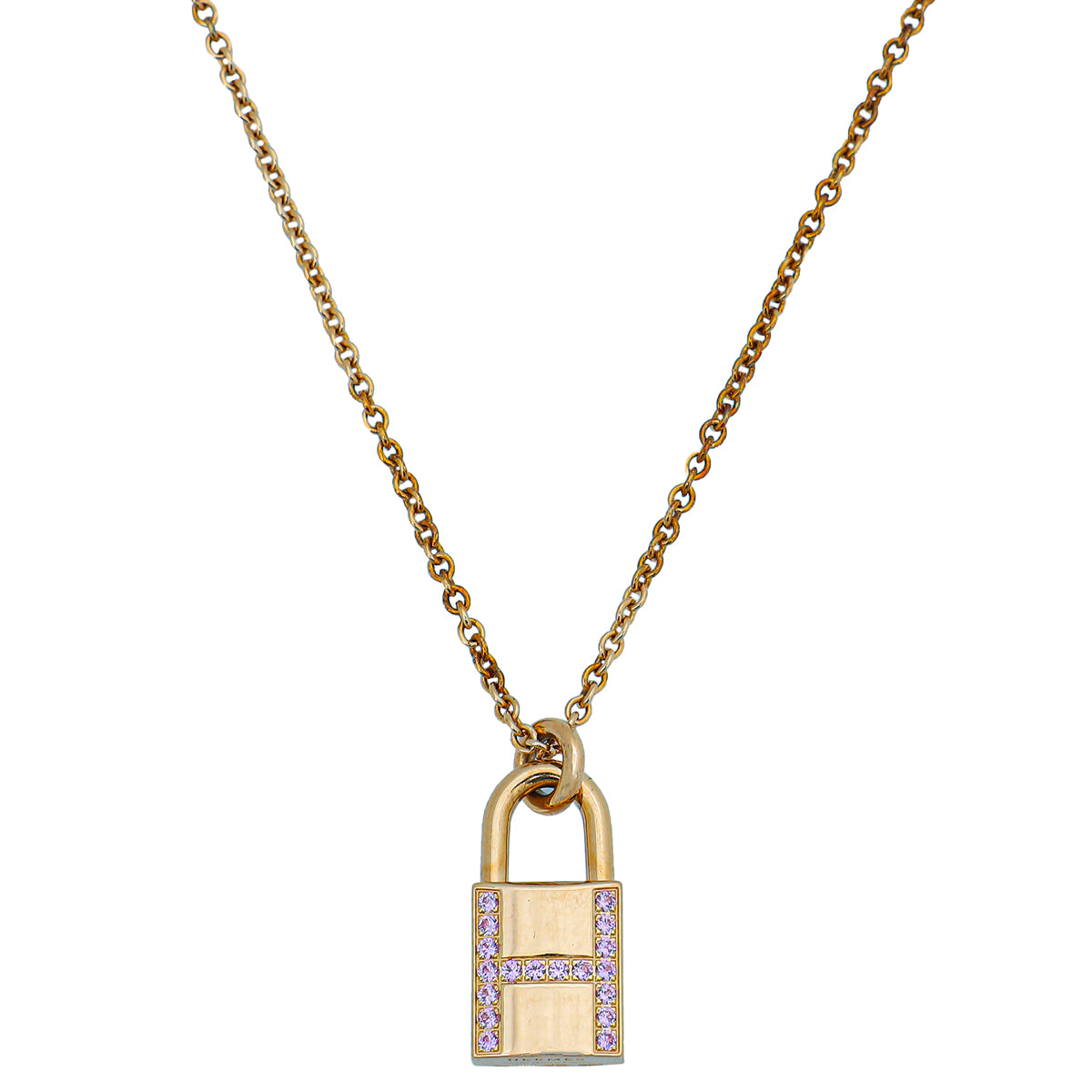 Hermes 18K Rose Gold Pink Sapphires Kelly Cadenas Pendant Necklace
