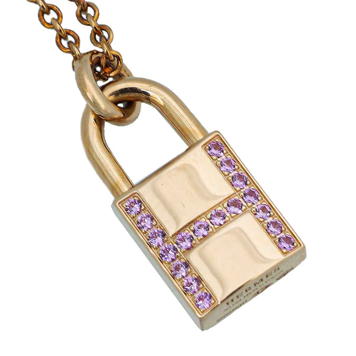 Hermes 18K Rose Gold Pink Sapphires Kelly Cadenas Pendant Necklace-Hermes-THE CLOSET