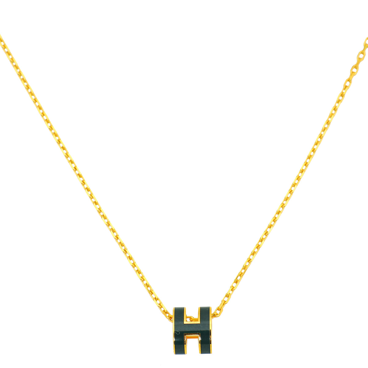 Hermes Vert Lacquered Mini Pop H Pendant Necklace-Hermes-THE CLOSET