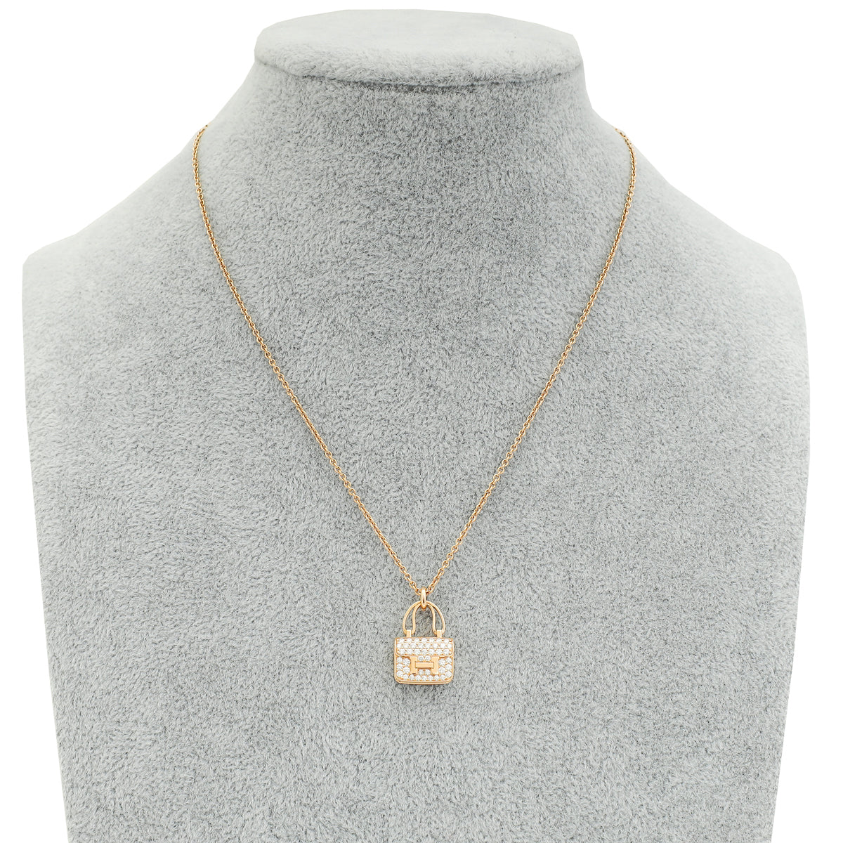 Hermes 18K Rose Gold Diamond Amulettes Constance Pendant Necklace-Hermes-THE CLOSET