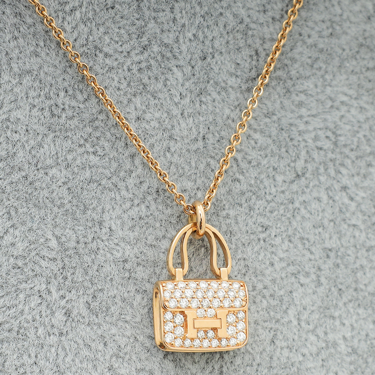 Hermes 18K Rose Gold Diamond Amulettes Constance Pendant Necklace-Hermes-THE CLOSET