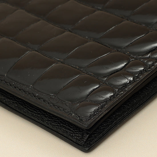 Hermes Noir Shiny Alligator Travel Wallet-Hermes-THE CLOSET