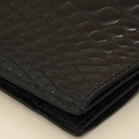 Hermes Noir Shiny Alligator Travel Wallet-Hermes-THE CLOSET