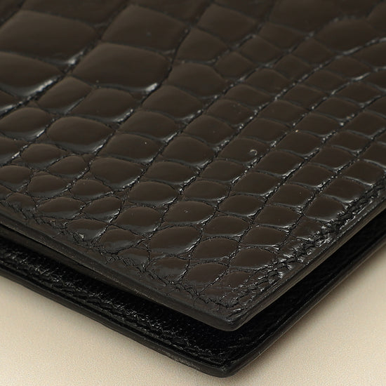 Hermes Noir Shiny Alligator Travel Wallet-Hermes-THE CLOSET