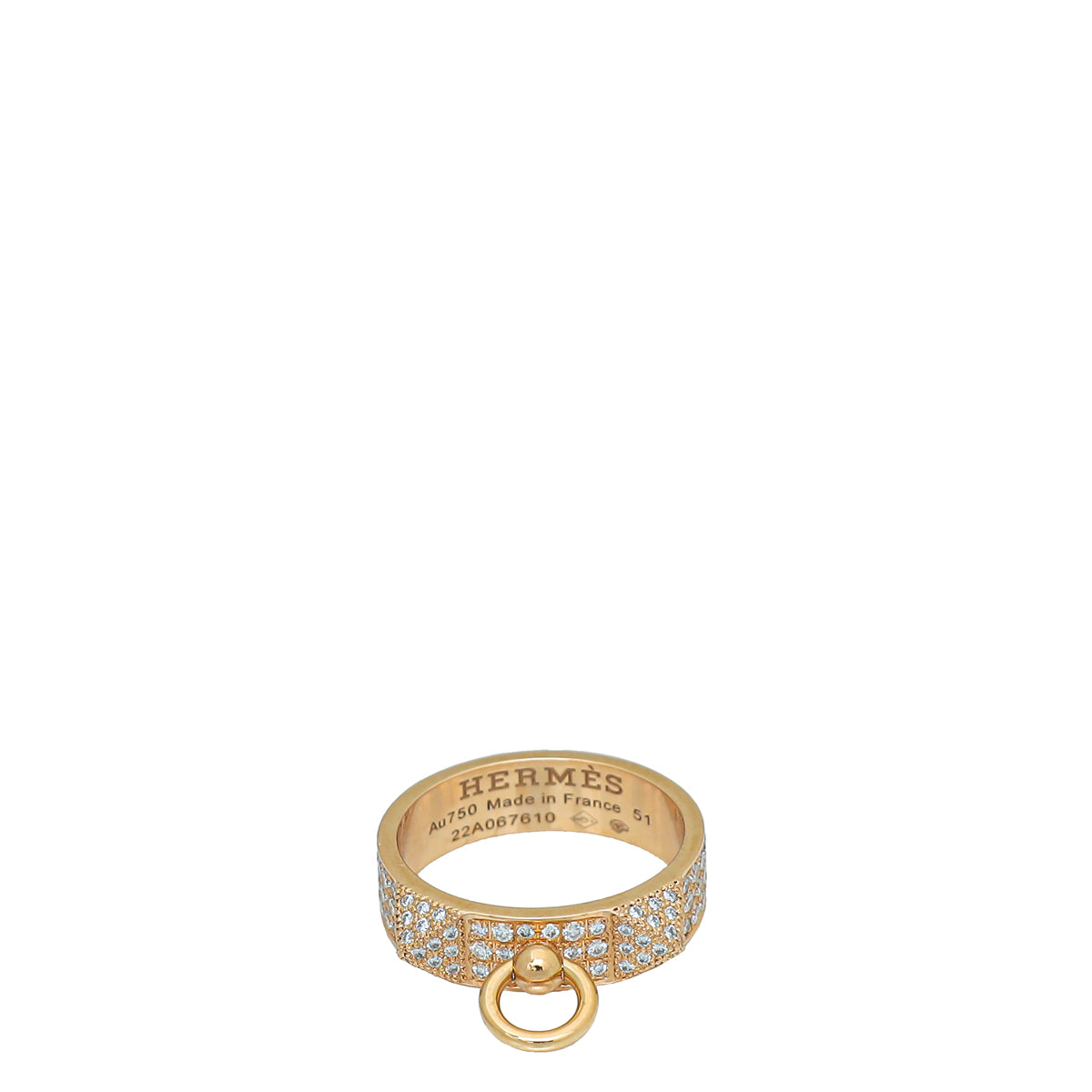 Hermes 18K Rose Gold Diamond Collier De Chien Pave Ring 51