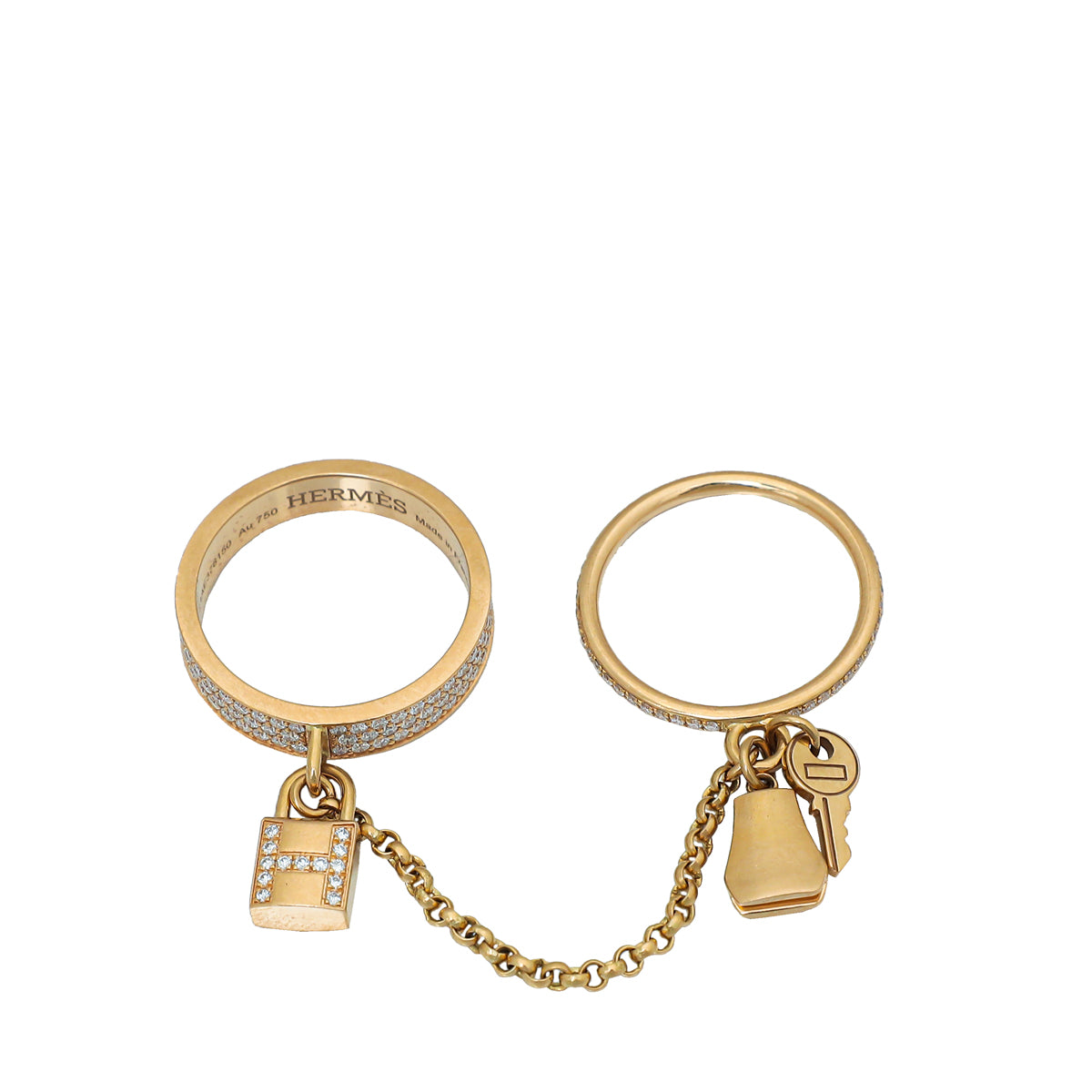 Hermes 18K Rose Gold Diamond Kelly Cadenas Double Ring 53-Hermes-THE CLOSET