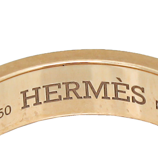 Hermes 18K Rose Gold Diamond Kelly Cadenas Double Ring 53