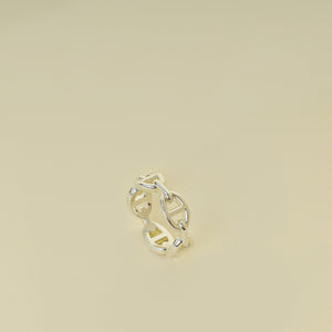 Hermes Sterling Silver Chaine d'ancre Enchainee Ring 54
