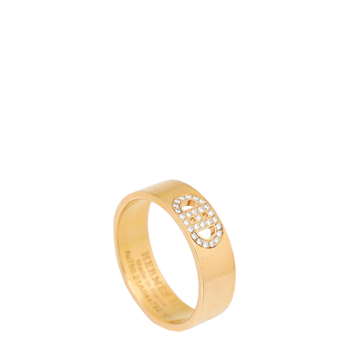 Hermes 18K Rose Gold Diamond H D'ancre Small Model Ring 53-Hermes-THE CLOSET