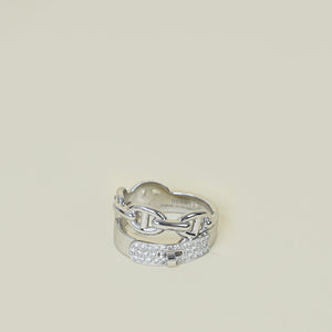 Hermes 18K White Gold Diamond Kelly/Alchimie Medium Model Ring 53