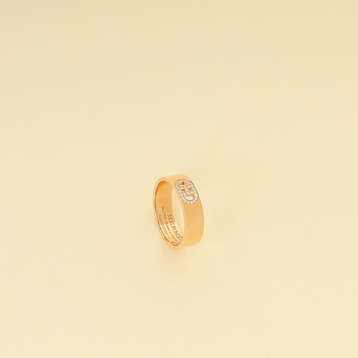 Hermes 18K Pink Gold Diamond H d'Ancre Ring Small Model 54