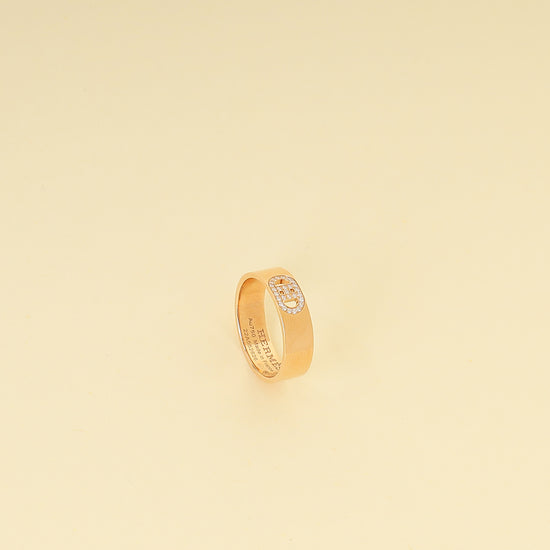 Hermes 18K Pink Gold Diamond H d'Ancre Ring Small Model 54