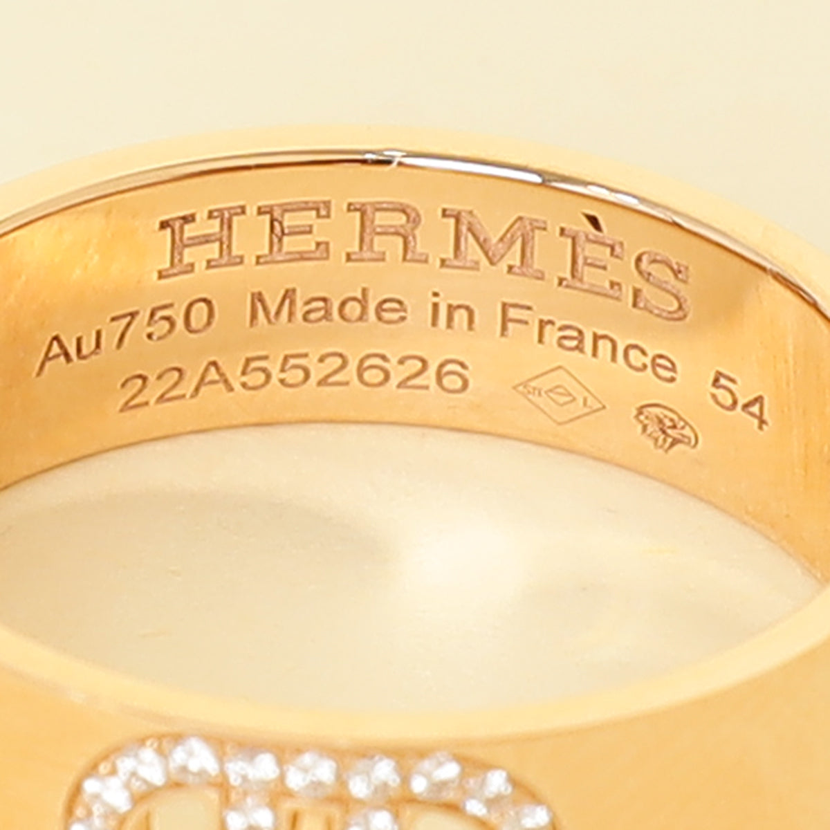 Hermes 18K Pink Gold Diamond H d'Ancre Ring Small Model 54
