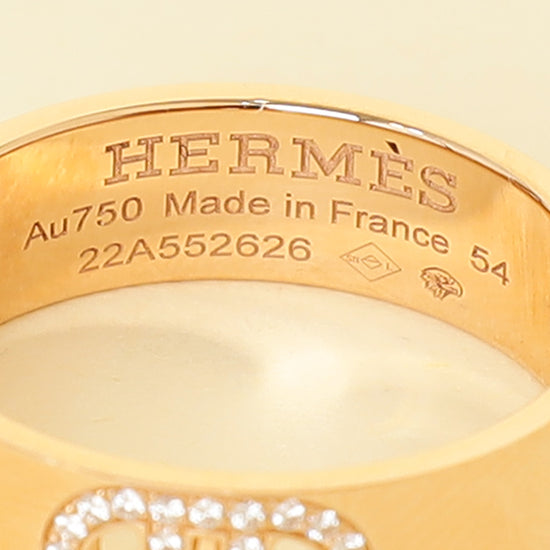 Hermes 18K Pink Gold Diamond H d'Ancre Ring Small Model 54