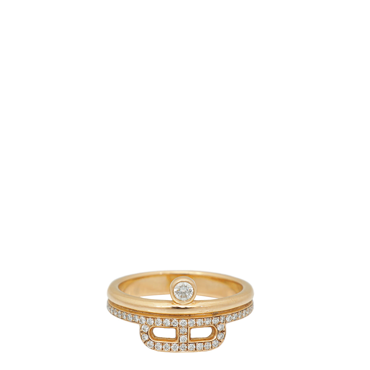 Hermes 18K Rose Gold Diamond Link D'Hermes Ring 53-Hermes-THE CLOSET