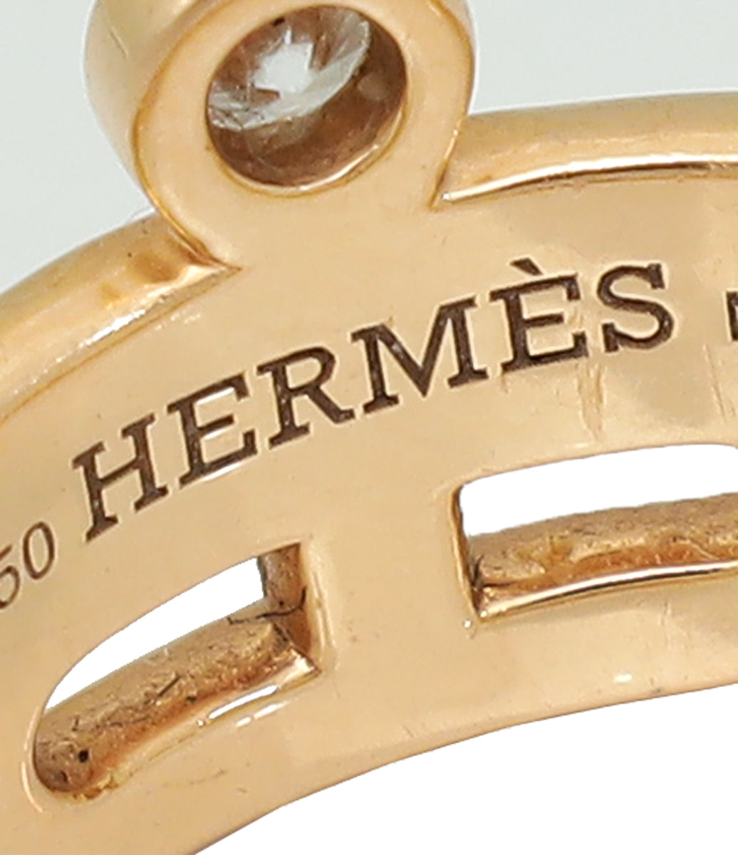 Hermes 18K Rose Gold Diamond Link D'Hermes Ring 53