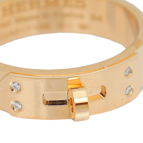Load image into Gallery viewer, Hermes 18K Rose Gold 4 Diamond Kelly Small Model Ring 54
