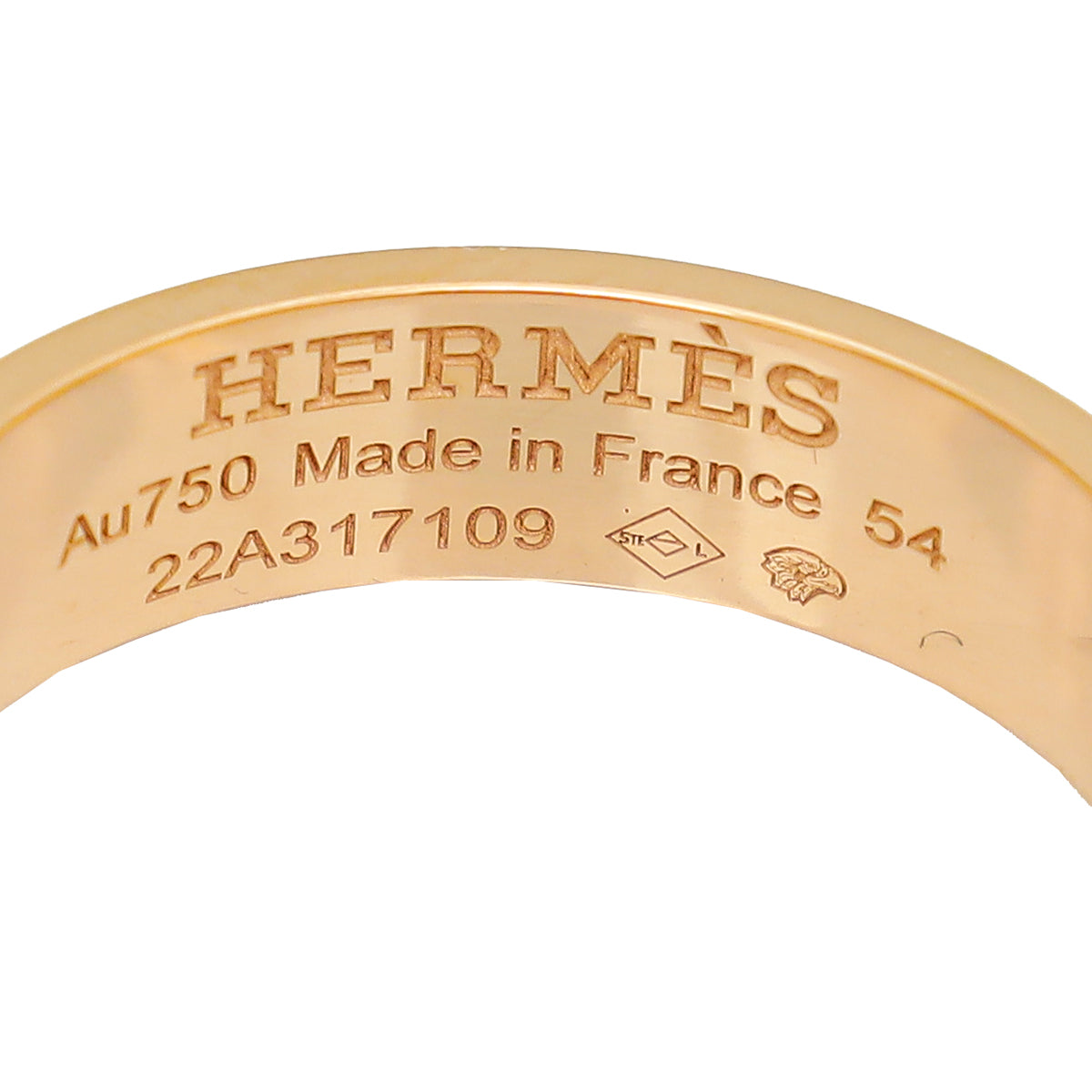 Load image into Gallery viewer, Hermes 18K Rose Gold 4 Diamond Kelly Small Model Ring 54
