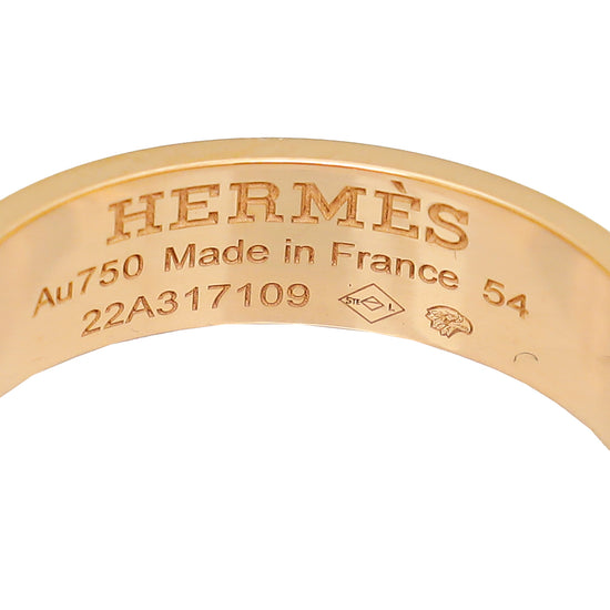 Hermes 18K Rose Gold 4 Diamond Kelly Small Model Ring 54