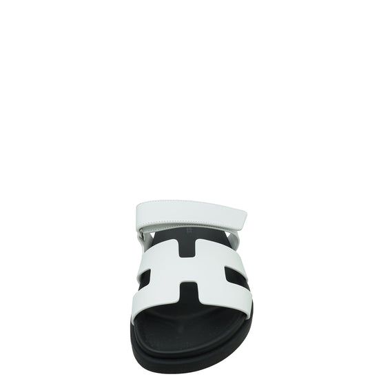 Hermes White Chypre Sandals 38