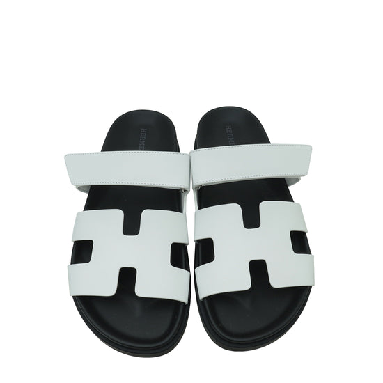 Hermes White Chypre Sandals 38