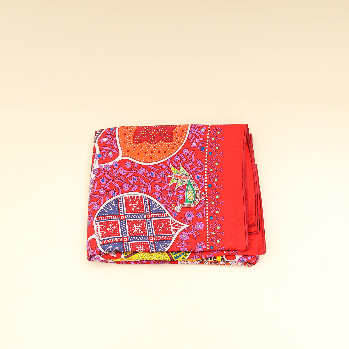 Hermes Rouge Multicolor L'arbre de Vie Shawl Scarf 90-Hermes-THE CLOSET