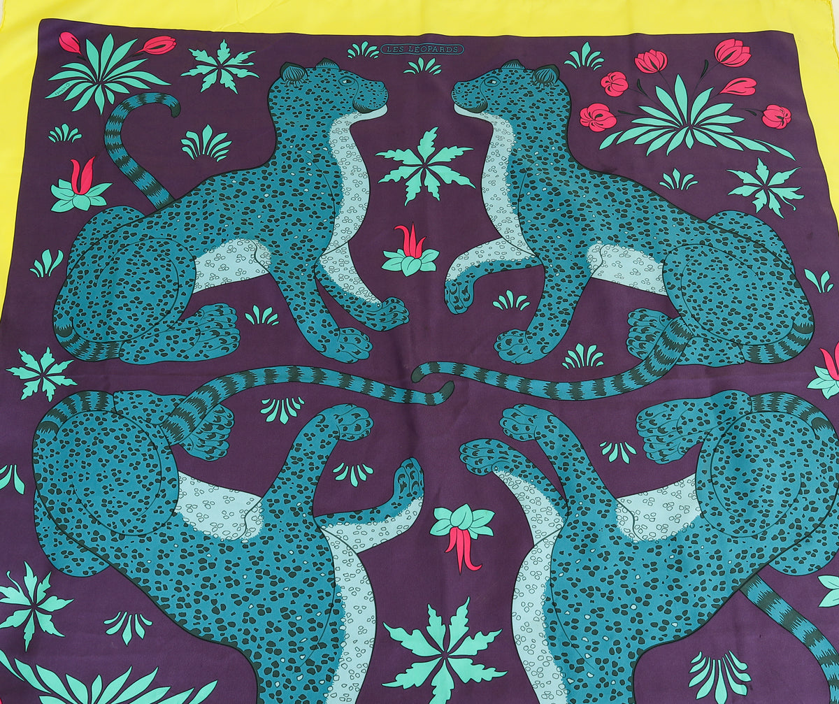 Hermes Multicolor Les Leopards by by Christiane Vauzelles Scarf