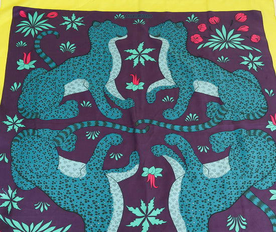 Hermes Multicolor Les Leopards by by Christiane Vauzelles Scarf